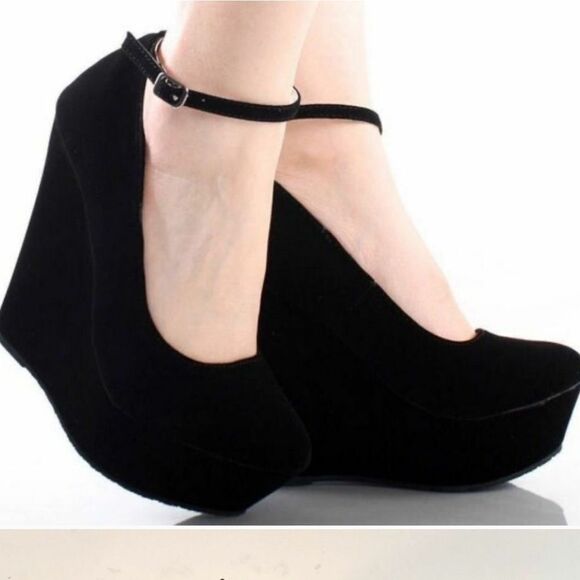 NICOLE NUBUCK FAUX SUEDE WOMEN"S ROUND TOE WEDGE HEEL SHOE - Picture 1 of 14